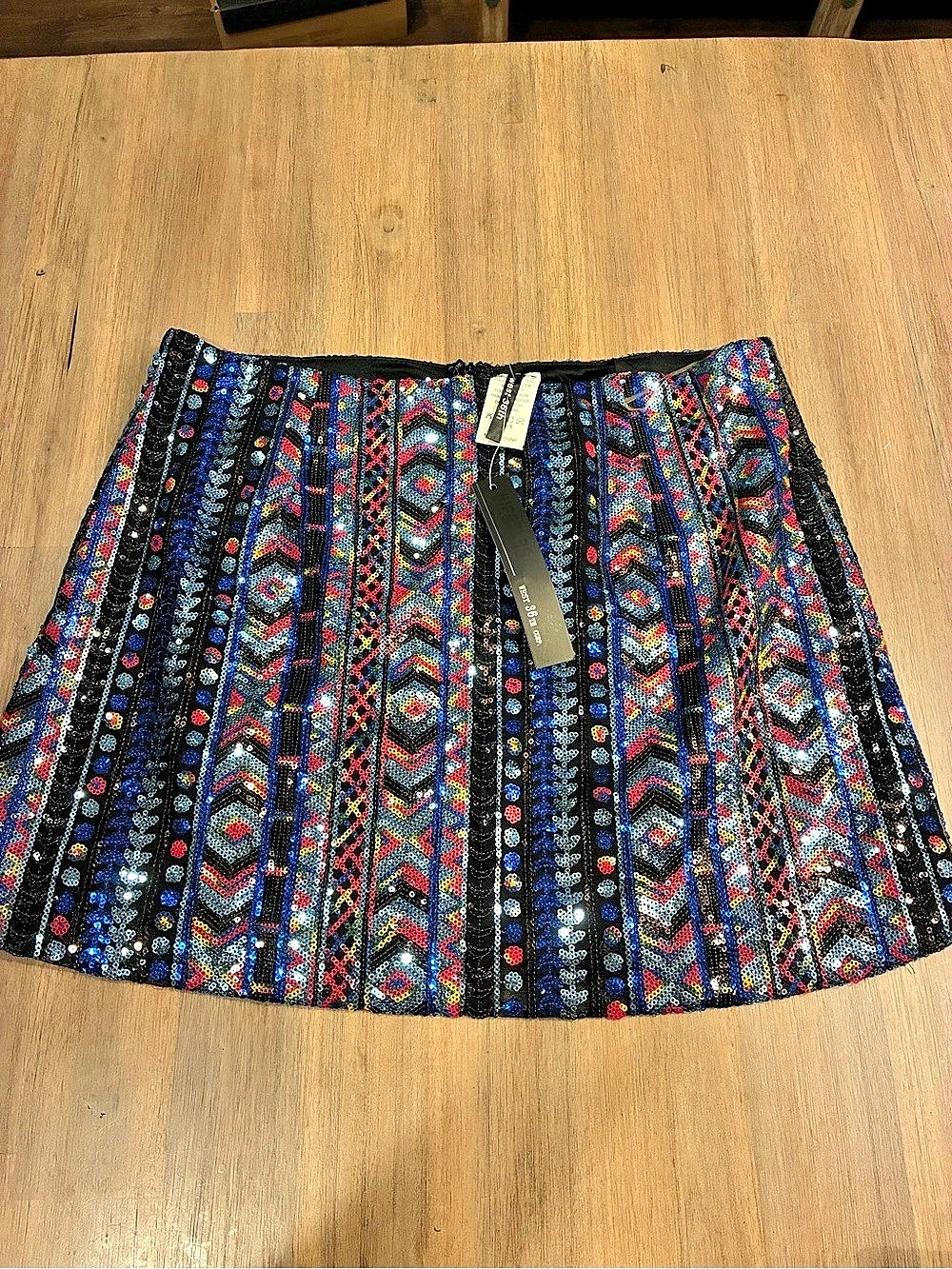 NWT West 36th Sequin Geometric Mini Skirt in Black & Blue silver pink